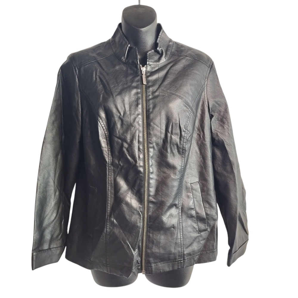 Christopher & Banks Women's Black Faux Leather ZIP Up Jacket Sz Small